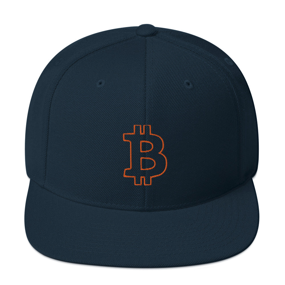 Bitcoin B Outline (Orange Embroidery) Snapback Hat - fomo21