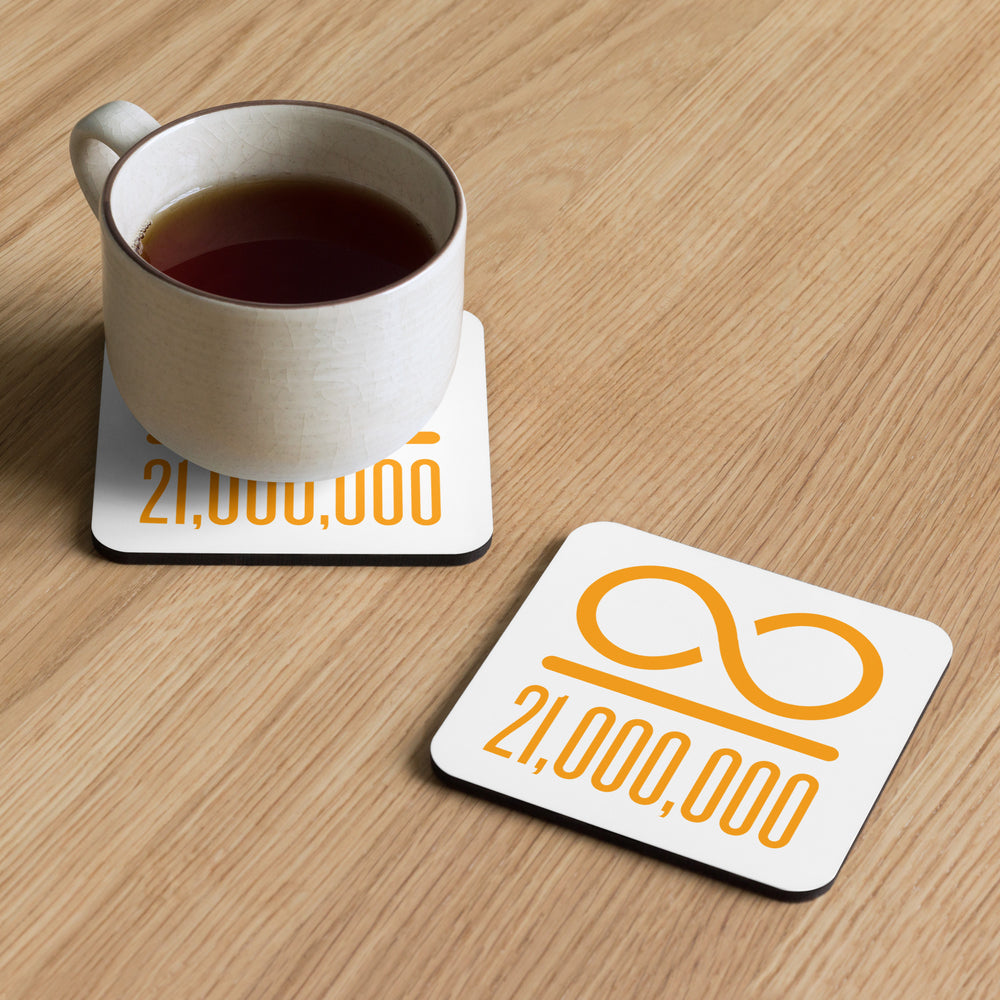 Infinity Divided By 21 Million Bitcoin Cork-Back Coaster - fomo21