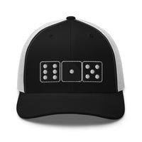 Load image into Gallery viewer, 615 Dice (Black and White Embroidery) Bitcoin Trucker Hat-fomo21

