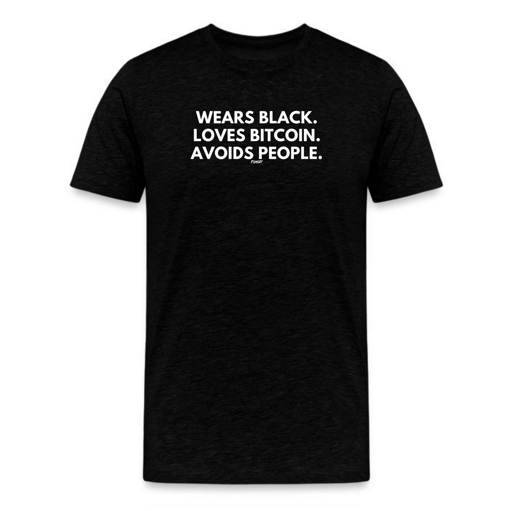 Wears Black. Loves Bitcoin. Avoids People. T-Shirt - fomo21