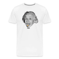 Load image into Gallery viewer, White t-shirt with a striking Einstein and Bitcoin mashup design, showcasing a clean and modern crypto-inspired look
