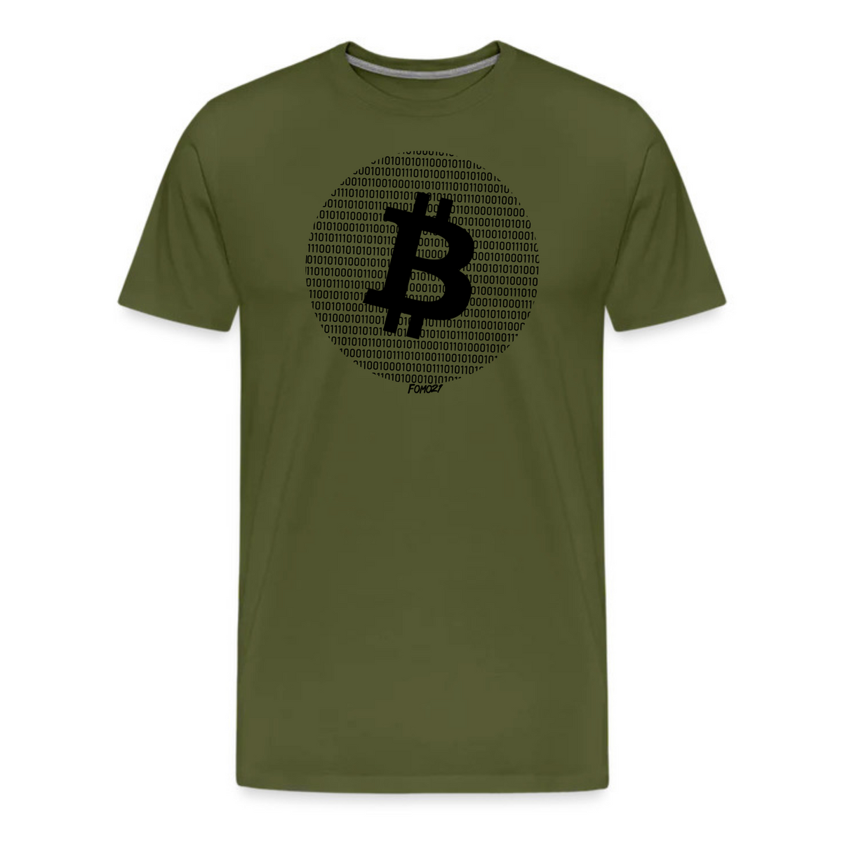 Binary Bitcoin Round Design T-Shirt in Olive Green