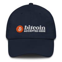 Load image into Gallery viewer, Bitcoin Accepted Here (White Embroidery) Dad Hat-fomo21

