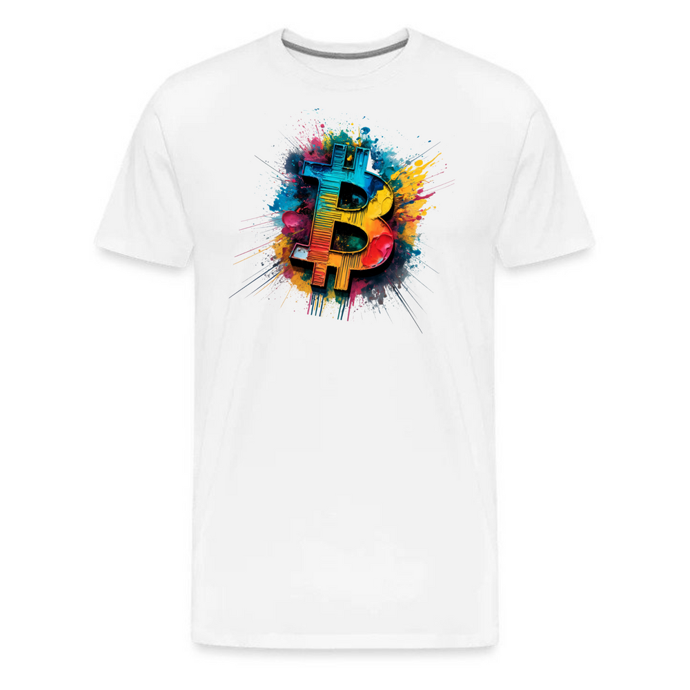 White Bitcoin Burst T-Shirt with graphic design