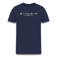 Load image into Gallery viewer, heather midnight navy bitcoin shirt featuring &quot;i&#39;ll be there for you&quot; friends-inspired print
