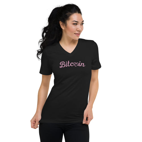 Bitcoin Heart Women's V-Neck T-Shirt-fomo21