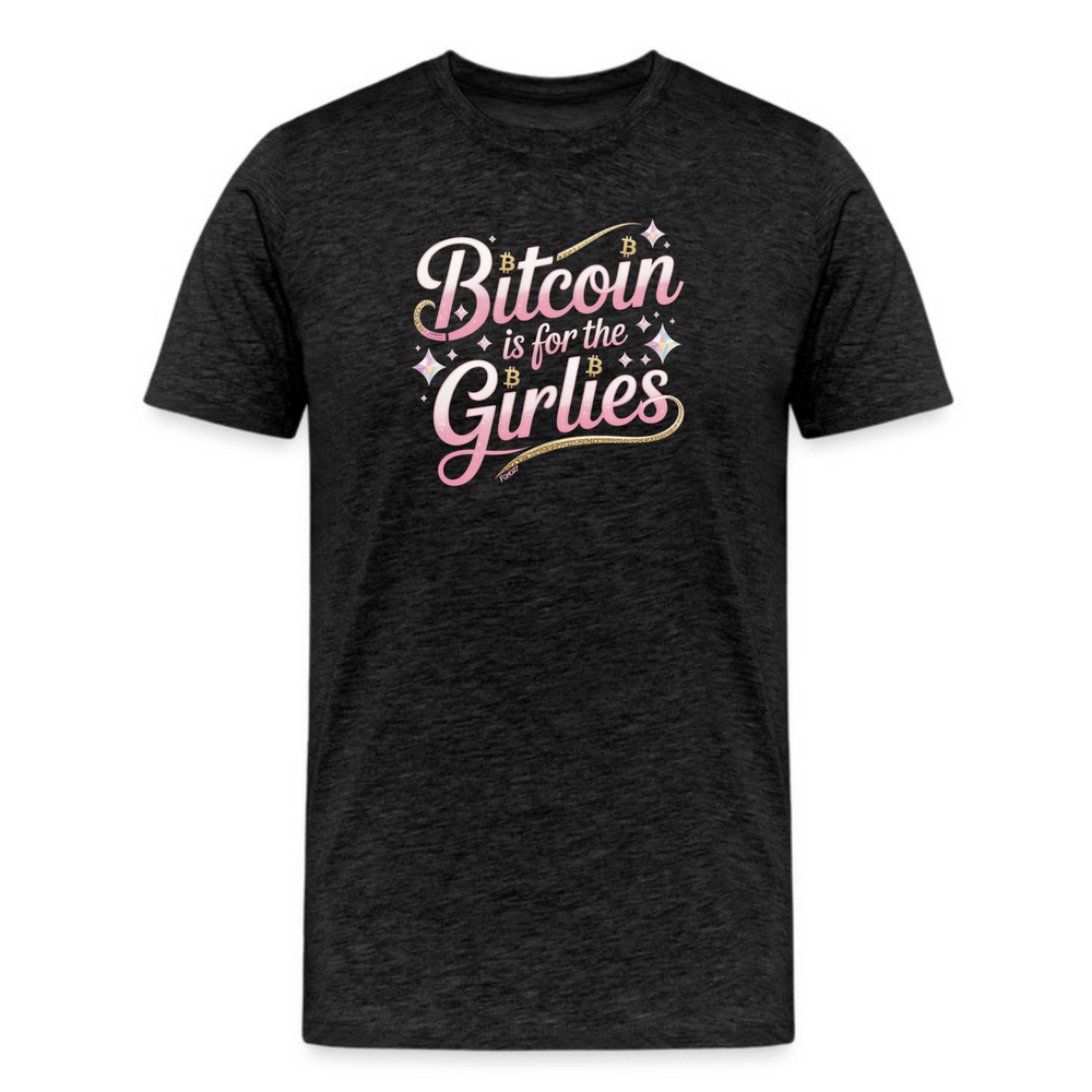 dark grey heather t-shirt with pink and gold bitcoin is for the girlies graphic design