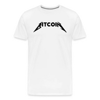 Load image into Gallery viewer, White Bitcoin t-shirt with bold rock-style logo design across the chest
