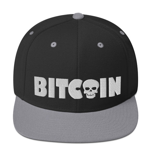 Bitcoin Skull (White Embroidery) Snapback Hat-fomo21