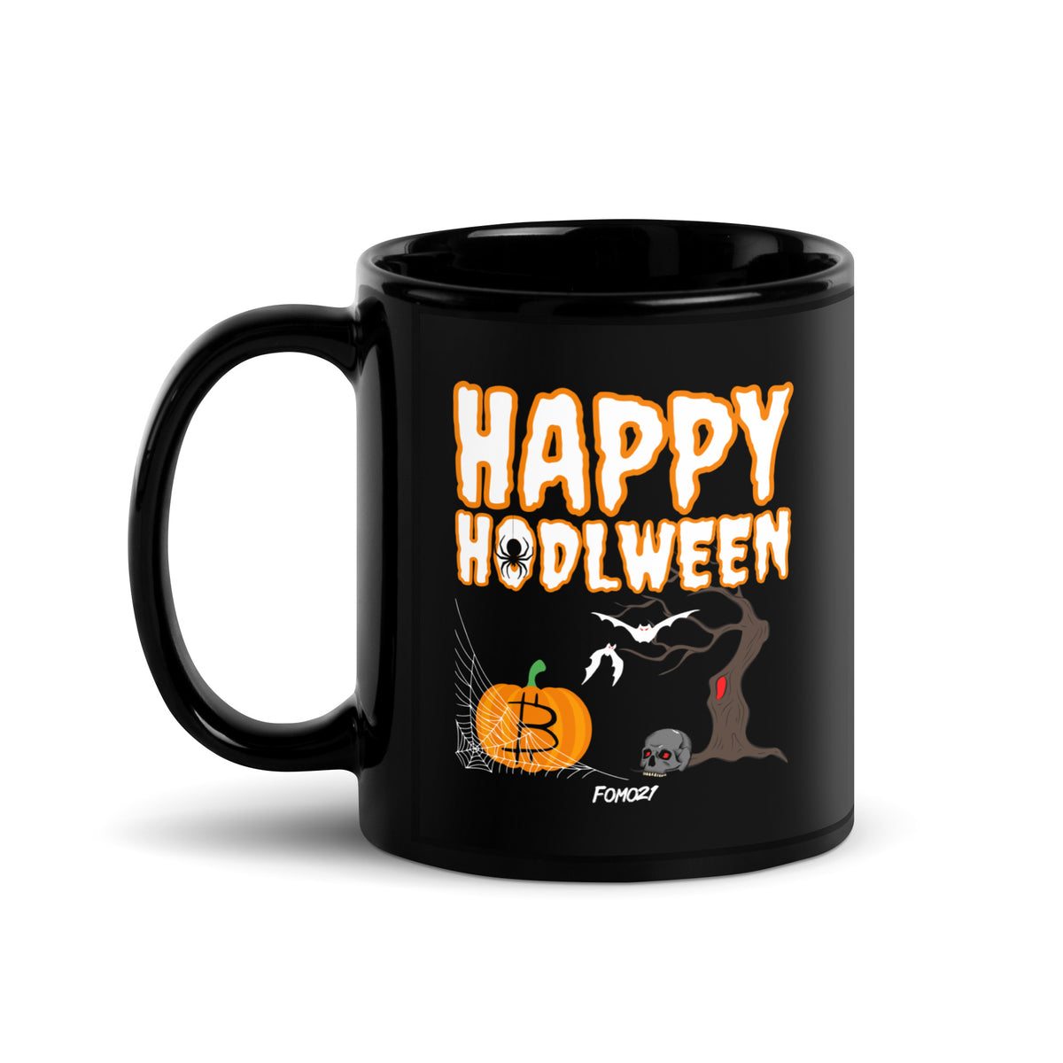 Happy HODLween Bitcoin Black Coffee Mug - fomo21