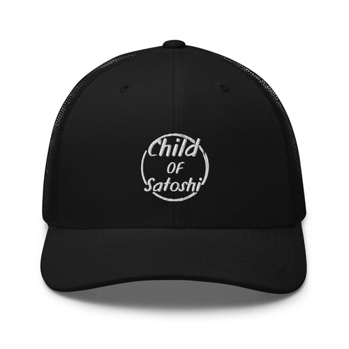 Child of Satoshi (White Embroidery) Bitcoin Trucker Hat-fomo21