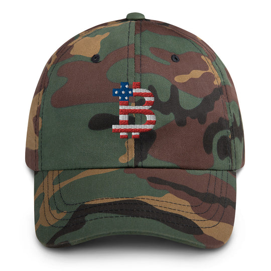 American Flag Bitcoin B Camo Dad Hat