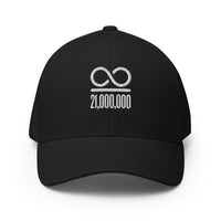 Load image into Gallery viewer, Infinity/21,000,000 (White Embroidery) Bitcoin Flexfit Hat - fomo21
