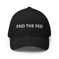 Load image into Gallery viewer, End The Fed (White Embroidery) Bitcoin Flexfit Hat - fomo21
