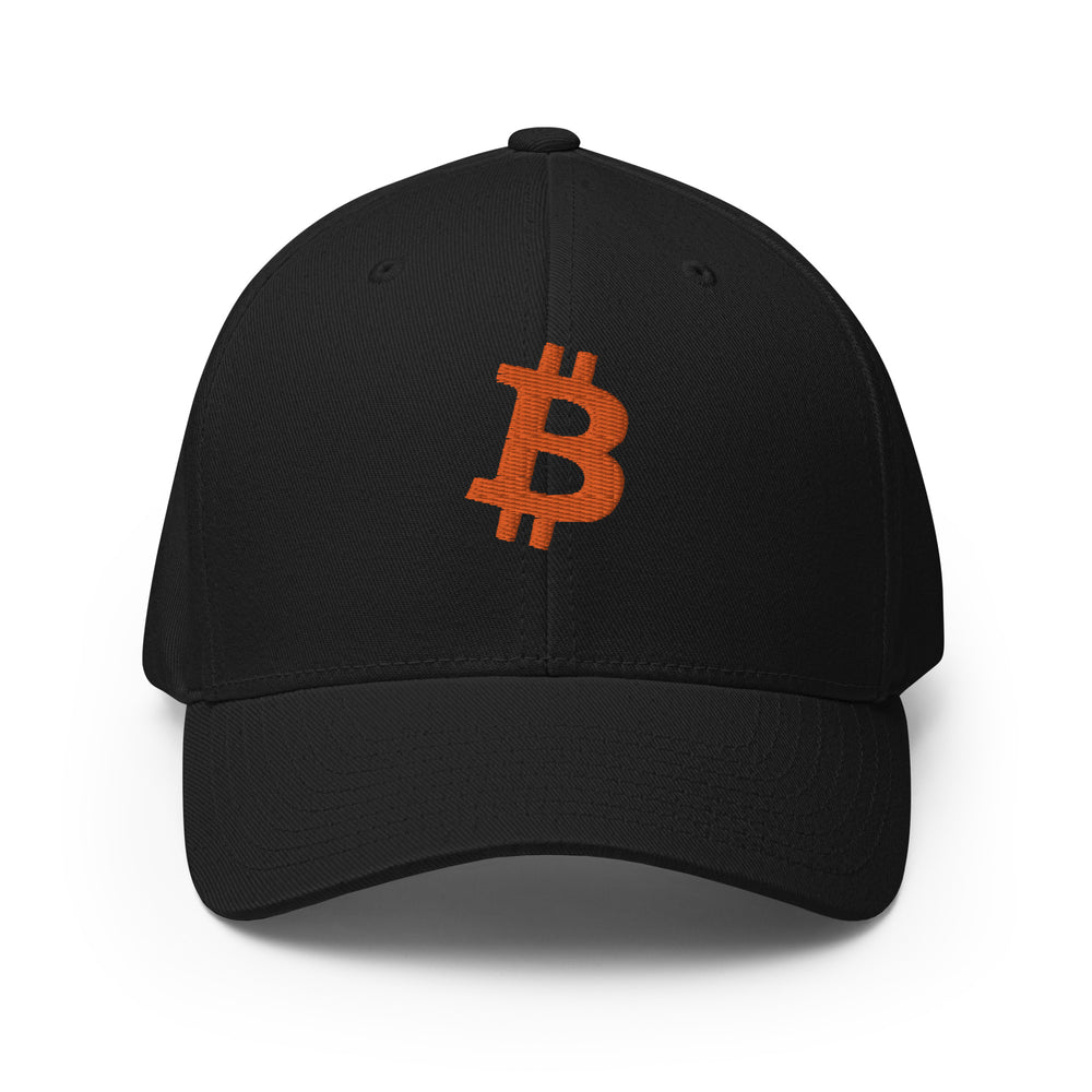 Bitcoin B (Orange Embroidery) Flexfit Hat - fomo21