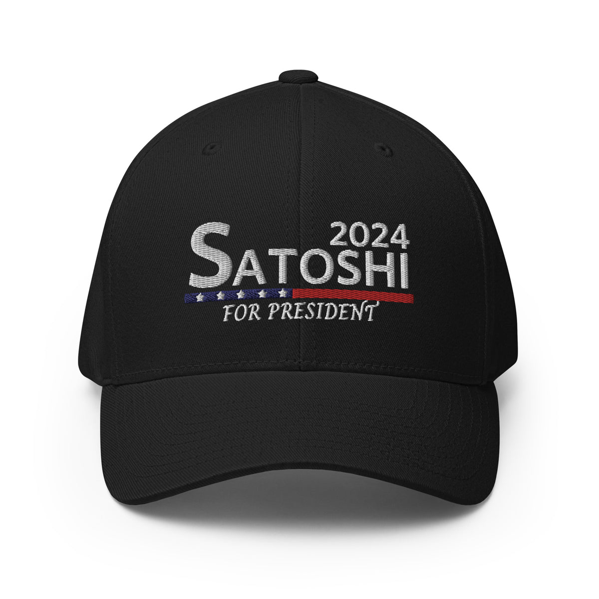Satoshi For President 2024 (White Embroidery) Bitcoin Flexfit Hat