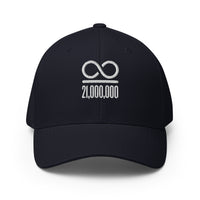 Load image into Gallery viewer, Infinity/21,000,000 (White Embroidery) Bitcoin Flexfit Hat - fomo21
