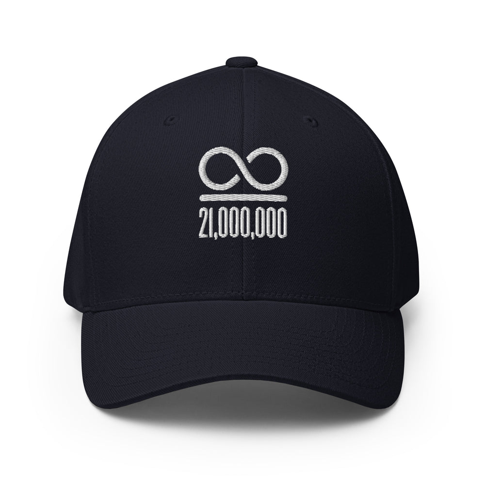 Infinity/21,000,000 (White Embroidery) Bitcoin Flexfit Hat - fomo21