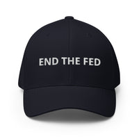 Load image into Gallery viewer, End The Fed (White Embroidery) Bitcoin Flexfit Hat - fomo21
