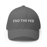 Load image into Gallery viewer, End The Fed (White Embroidery) Bitcoin Flexfit Hat - fomo21
