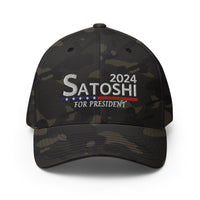 Load image into Gallery viewer, Satoshi For President 2024 Camo Bitcoin Flexfit Hat - fomo21
