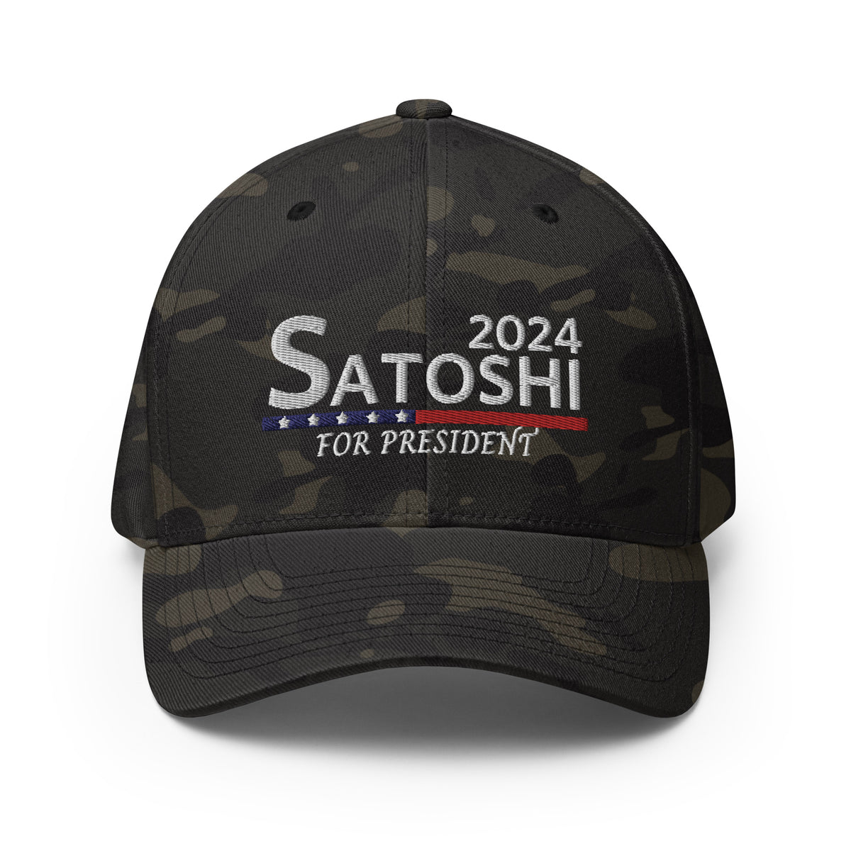 Satoshi For President 2024 Camo Bitcoin Flexfit Hat