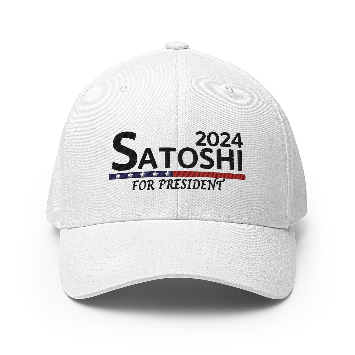 Satoshi For President 2024 (Black Embroidery) Bitcoin Flexfit Hat