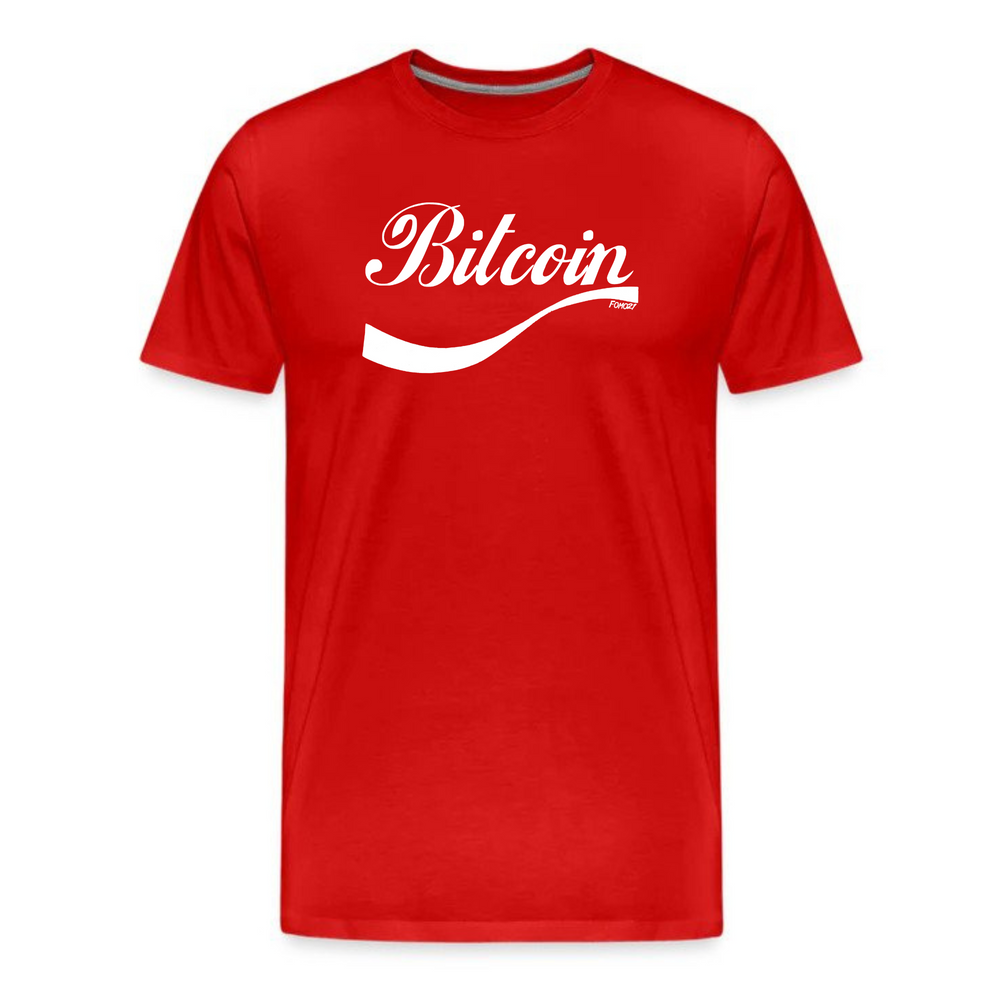 Drink Bitcoin T-Shirt in red, cryptocurrency-themed graphic tee