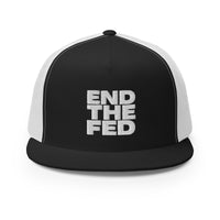 Load image into Gallery viewer, End The Fed (White Embroidery) Bitcoin Trucker Hat-fomo21
