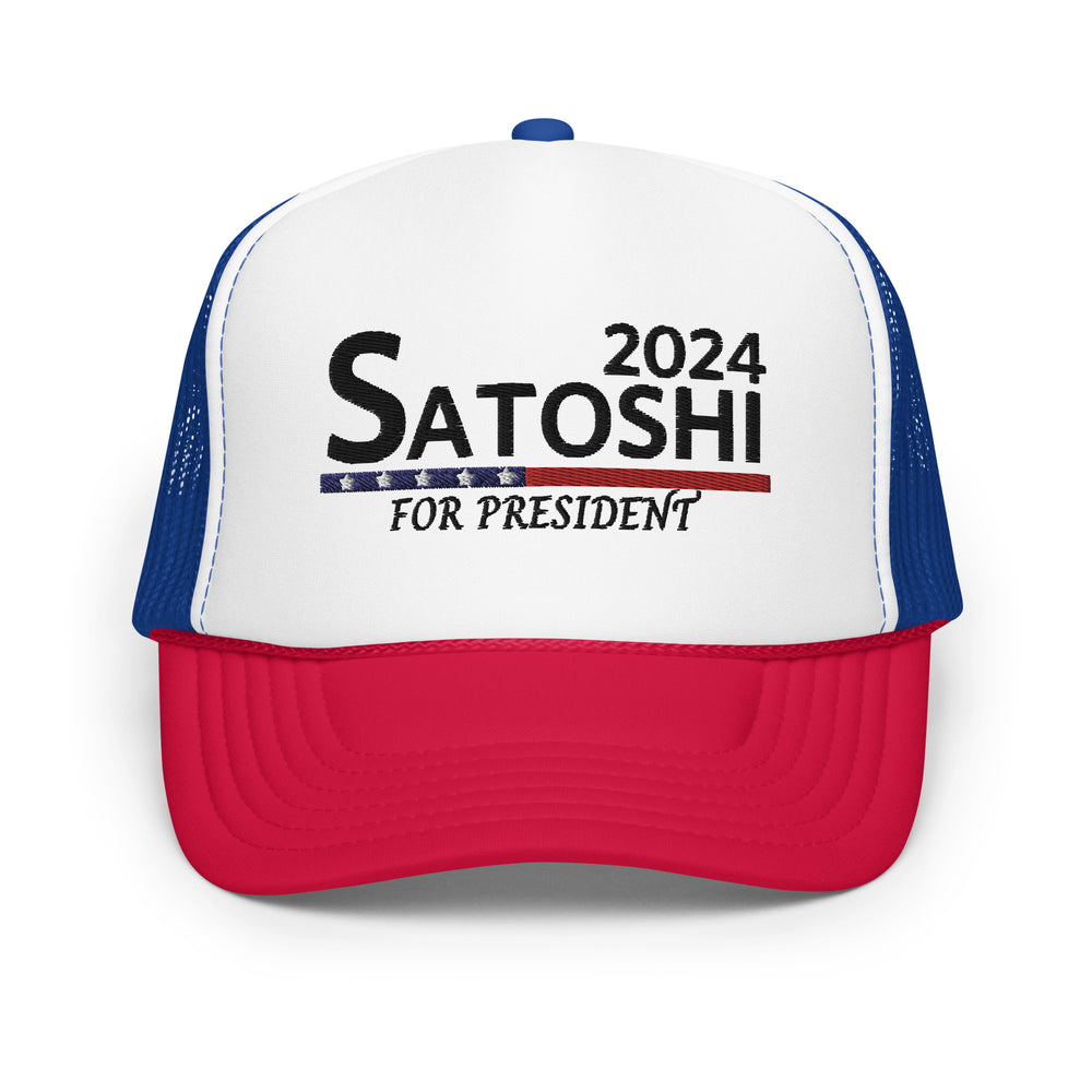 Satoshi For President 2024 Patriotic Bitcoin Foam Trucker Hat - fomo21