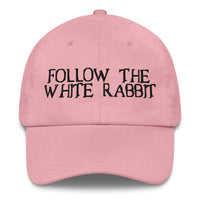 Load image into Gallery viewer, Follow The White Rabbit Black Embroidered Bitcoin Dad Hat-fomo21
