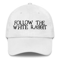 Load image into Gallery viewer, Follow The White Rabbit Black Embroidered Bitcoin Dad Hat-fomo21
