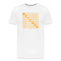 Load image into Gallery viewer, FOMO21 Bitcoin Reverb T-Shirt in White with Bitcoin pattern design
