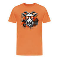 Load image into Gallery viewer, graphic bitcoin goat t-shirt in burnt orange with bold crypto streetwear design
