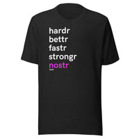 Load image into Gallery viewer, Hardr Bettr Fastr Strongr Nostr T-Shirt-fomo21
