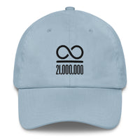Load image into Gallery viewer, Infinity/21,000,000 (Black Embroidery) Bitcoin Dad Hat-fomo21
