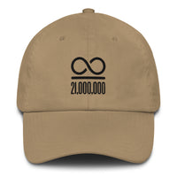 Load image into Gallery viewer, Infinity/21,000,000 (Black Embroidery) Bitcoin Dad Hat-fomo21
