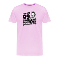 Load image into Gallery viewer, I&#39;ve Got 99 Problems and Steaks Solve Most of Them Carnivore T-Shirt in heather prism lilac color, unisex design, short sleeve
