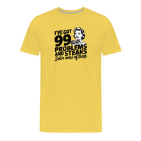 Load image into Gallery viewer, I&#39;ve Got 99 Problems and Steaks Solve Most of Them Carnivore T-Shirt in yellow color, unisex design, short sleeve
