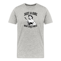 Load image into Gallery viewer, Just a Girl Who Loves Meat Carnivore T-Shirt in athletic heather color, unisex design, short sleeve
