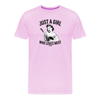 Load image into Gallery viewer, Just a Girl Who Loves Meat Carnivore T-Shirt in heather prism lilac color, unisex design, short sleeve.
