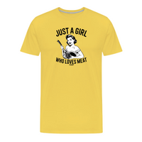 Load image into Gallery viewer, Just a Girl Who Loves Meat Carnivore T-Shirt in yellow color, unisex design, short sleeve
