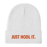 Load image into Gallery viewer, Just HODL It Bitcoin Orange Embroidered Beanie-Beanie-fomo21
