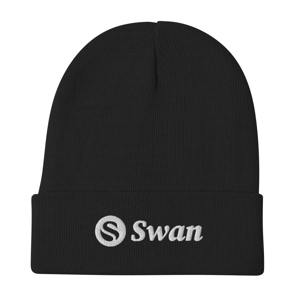 Swan Snow Word Mark Bitcoin Embroidered Beanie - fomo21