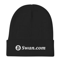 Load image into Gallery viewer, Swan.com Snow Logo Bitcoin Embroidered Beanie - fomo21
