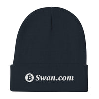 Load image into Gallery viewer, Swan.com Snow Logo Bitcoin Embroidered Beanie - fomo21
