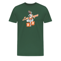 Load image into Gallery viewer, Forest green t-shirt with &quot;Las Vegas Bitcoin Showgirl 2025&quot; design
