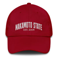 Load image into Gallery viewer, Nakamoto State Est. 2009 (White Embroidery) Bitcoin Dad Hat-fomo21
