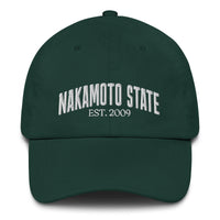 Load image into Gallery viewer, Nakamoto State Est. 2009 (White Embroidery) Bitcoin Dad Hat-fomo21
