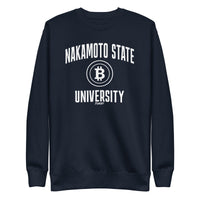 Load image into Gallery viewer, Nakamoto State University (White) Bitcoin Crewneck Sweatshirt-fomo21
